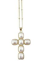 Nicolette Pearl Cross Necklace Gold