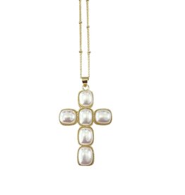 Nicolette Pearl Cross Necklace Gold