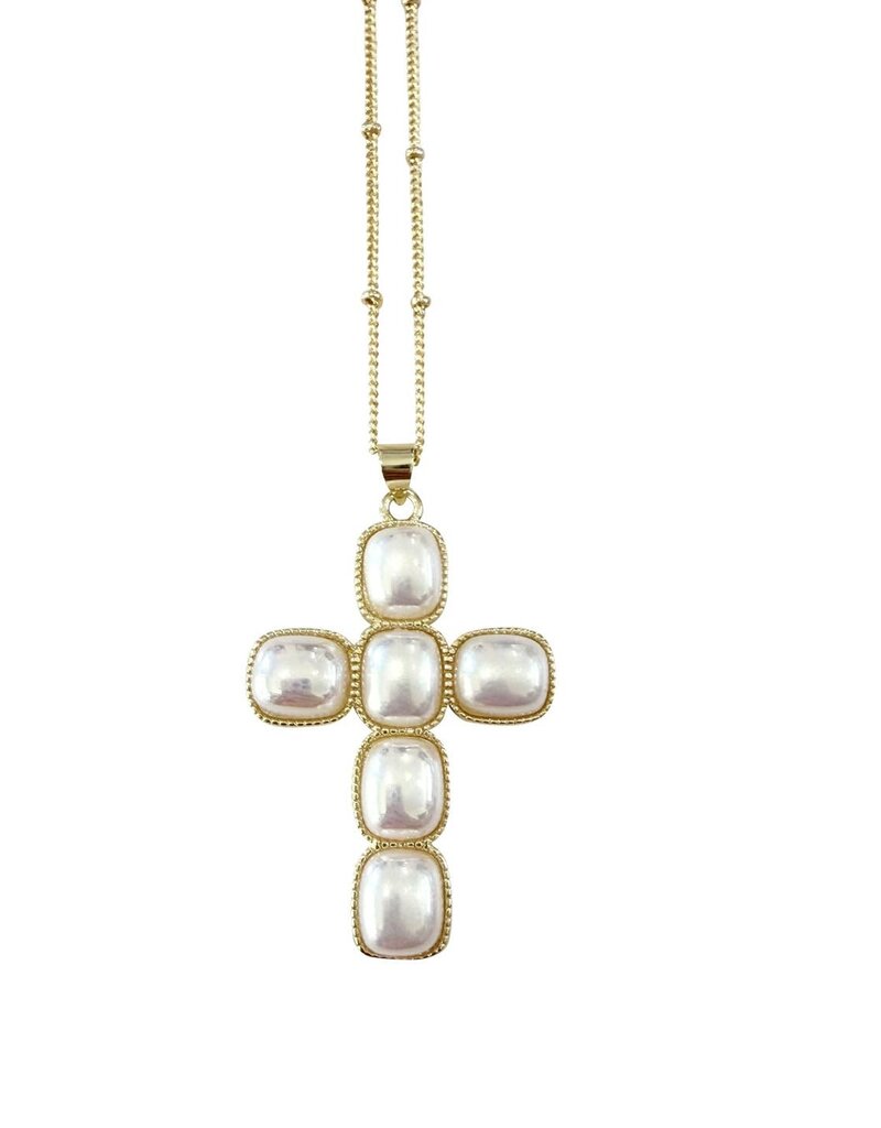Nicolette Pearl Cross Necklace Gold