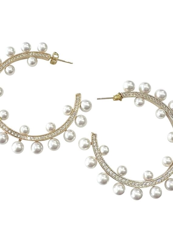 Pearl Sparkle Hoop Earrings
