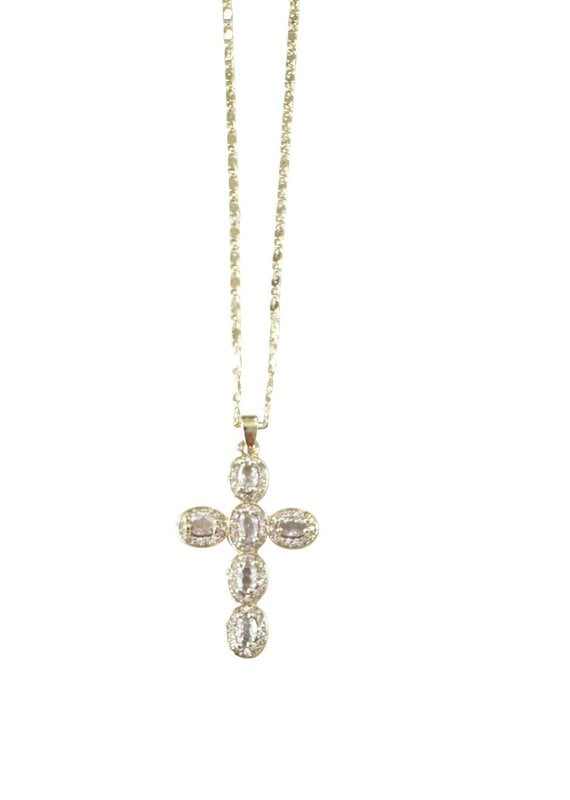 Round Cross Necklace Gold
