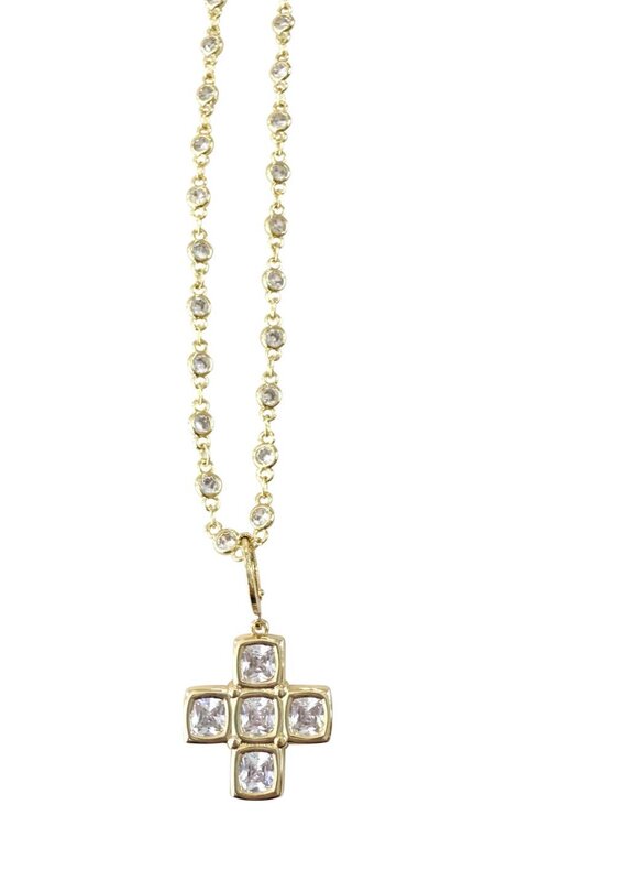 Teresa Gold Block Cross Charm Necklace
