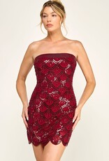 Strapless Beaded Scalloped Edge Mini Dress