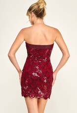 Strapless Beaded Scalloped Edge Mini Dress