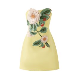 Gaia 3D Floral Embroidered Strapless Mini Dress