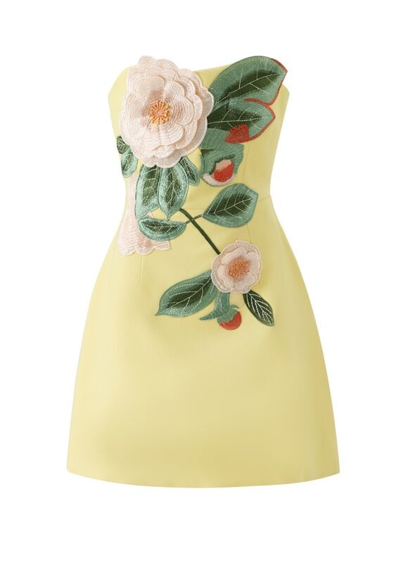 Gaia 3D Floral Embroidered Strapless Mini Dress