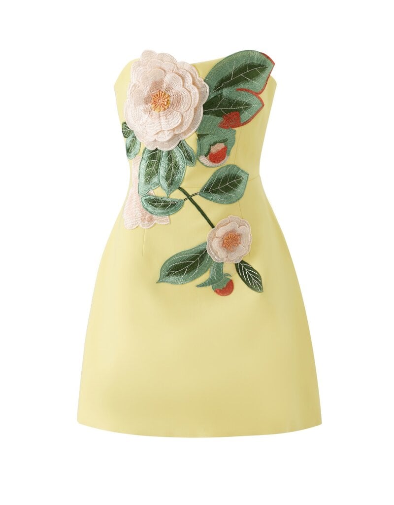 Gaia 3D Floral Embroidered Strapless Mini Dress