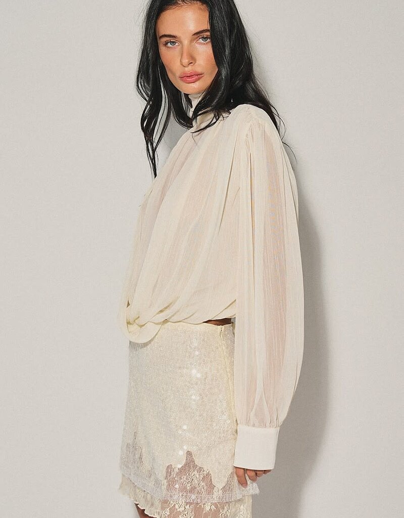Semi Sheer Draped Balloon Top