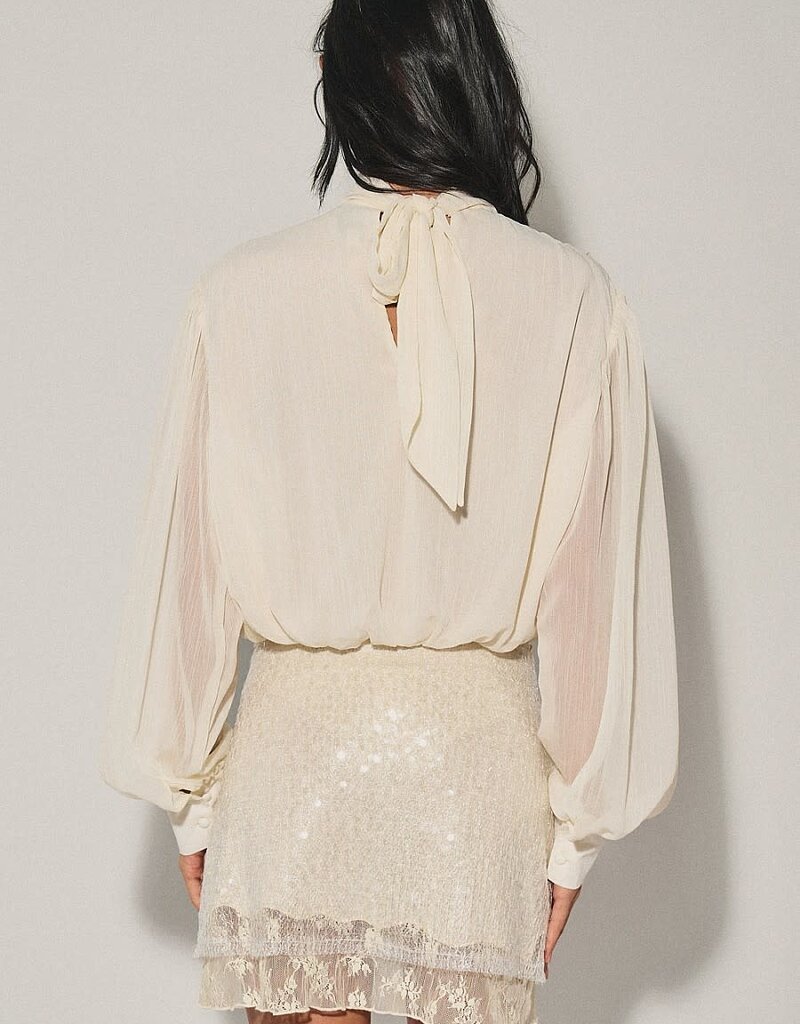 Semi Sheer Draped Balloon Top