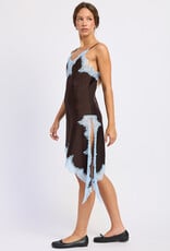Nicole Satin Asymmetrical Hem Lace Trim Mini Dress