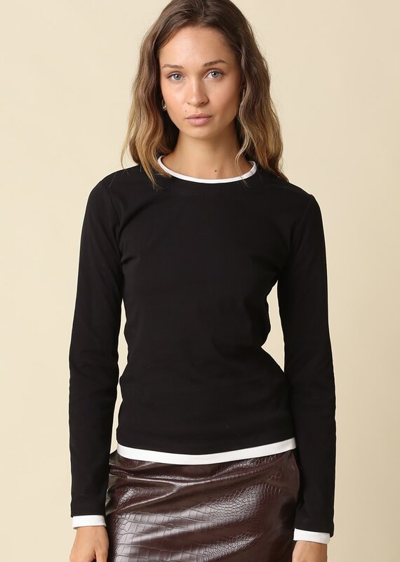 Contrast Trim Long Sleeve Top