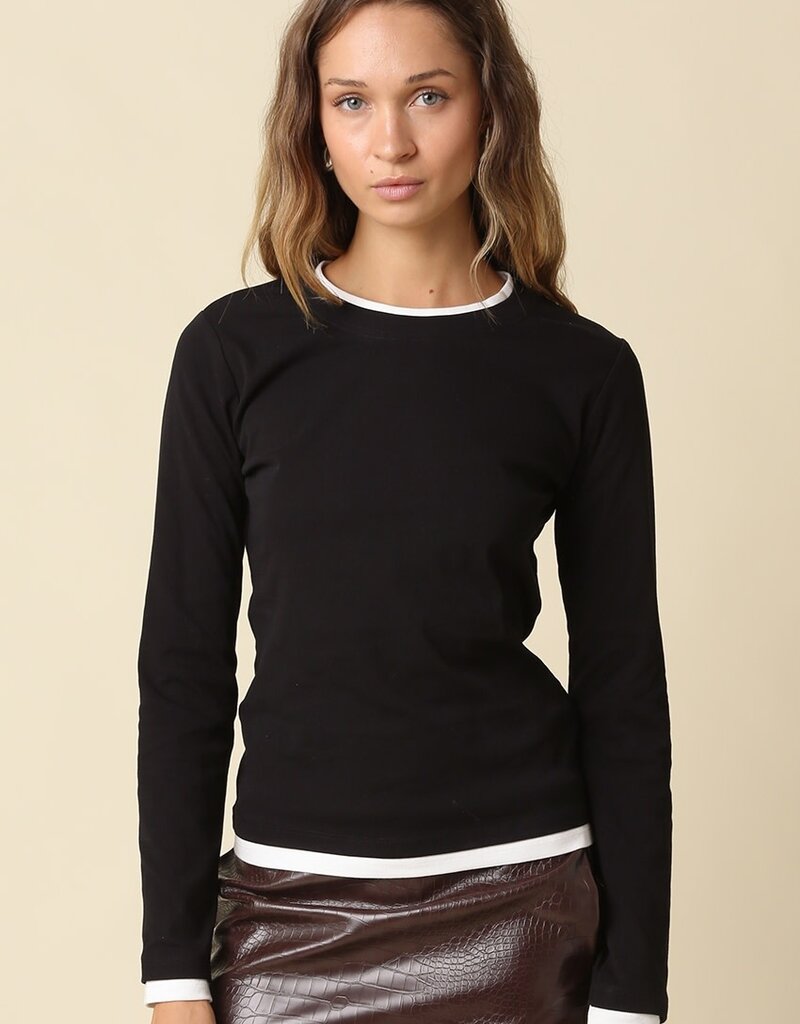Contrast Trim Long Sleeve Top