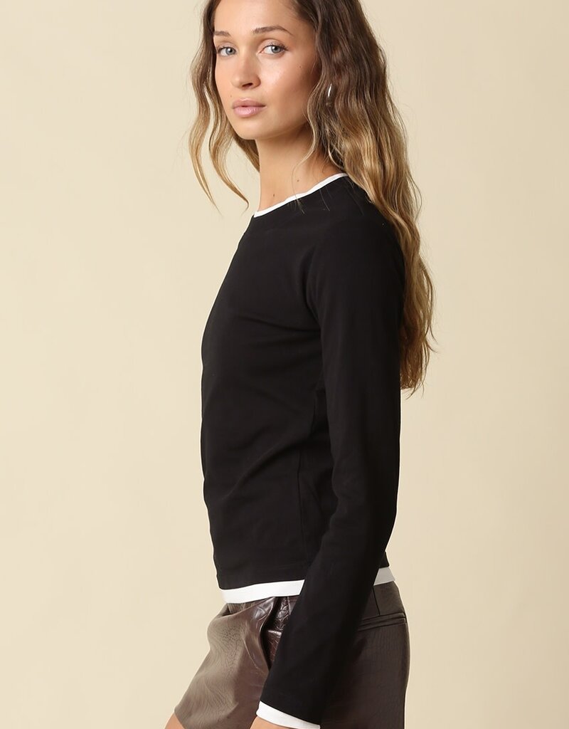 Contrast Trim Long Sleeve Top