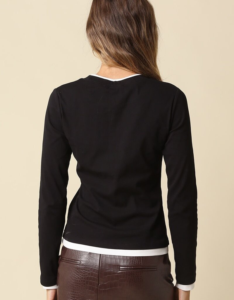 Contrast Trim Long Sleeve Top