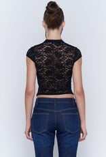 Lace Mandarin Collar Frog Closure Short Sleeve Top