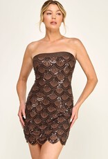 Strapless Beaded Scalloped Edge Mini Dress
