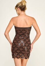 Strapless Beaded Scalloped Edge Mini Dress