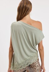 Amanda Off Shoulder Asymmetric Lace Trim Top