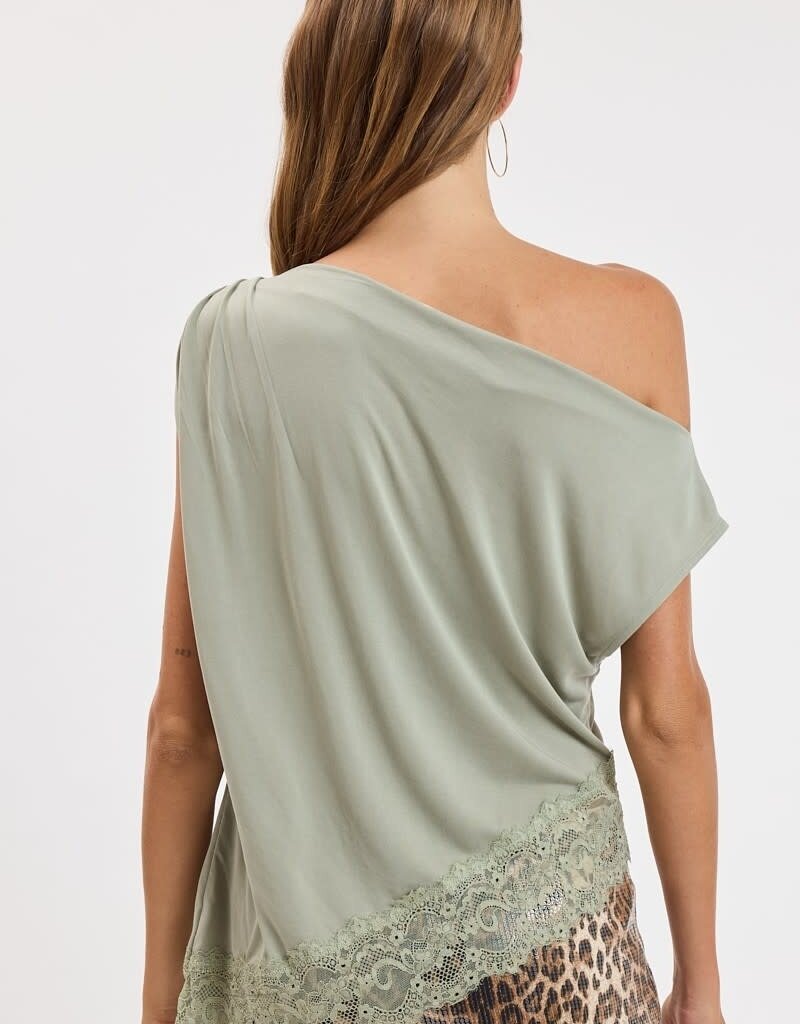 Amanda Off Shoulder Asymmetric Lace Trim Top