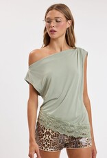 Amanda Off Shoulder Asymmetric Lace Trim Top