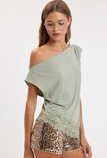 Amanda Off Shoulder Asymmetric Lace Trim Top