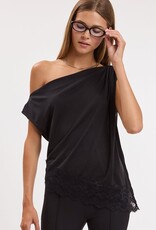 Amanda Off Shoulder Asymmetric Lace Trim Top