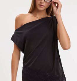 Amanda Off Shoulder Asymmetric Lace Trim Top