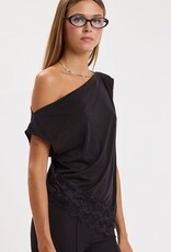 Amanda Off Shoulder Asymmetric Lace Trim Top