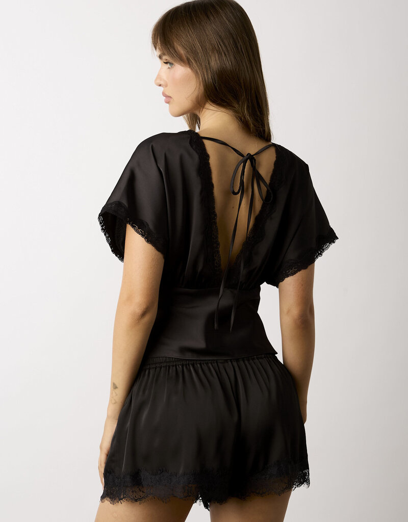 Miller Satin Lace Trim Open Back Top