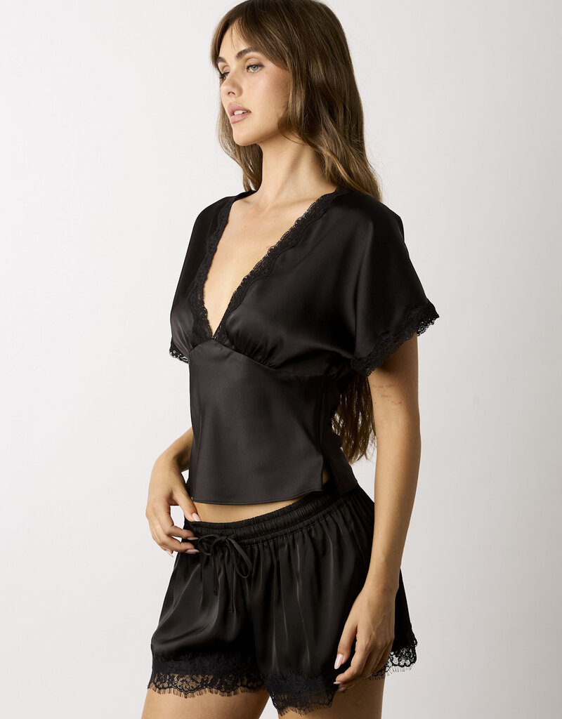 Miller Satin Lace Trim Open Back Top