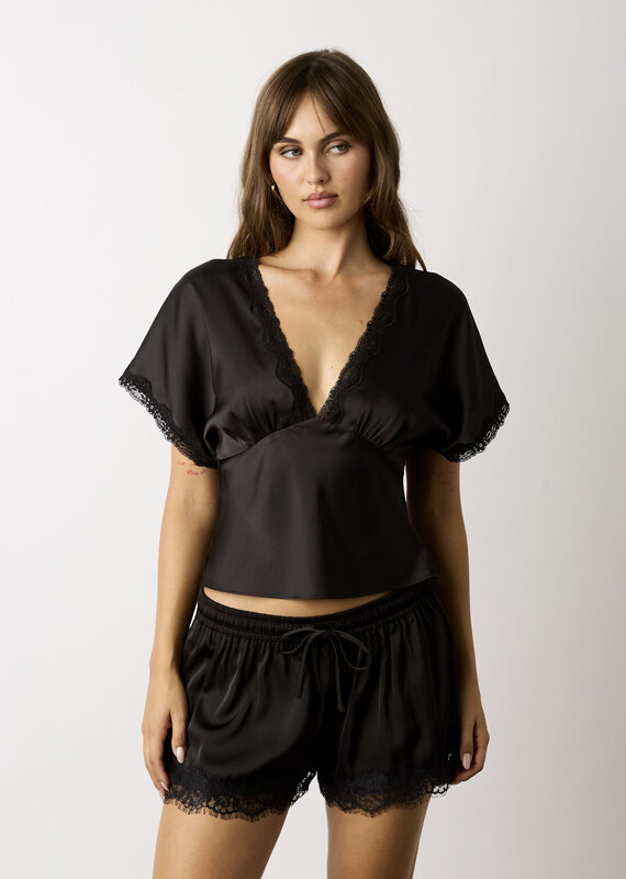 Miller Satin Lace Trim Open Back Top