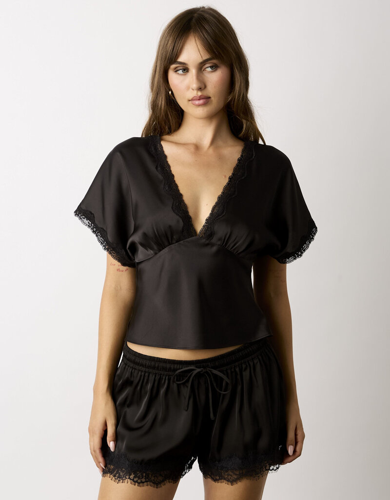 Miller Satin Lace Trim Open Back Top