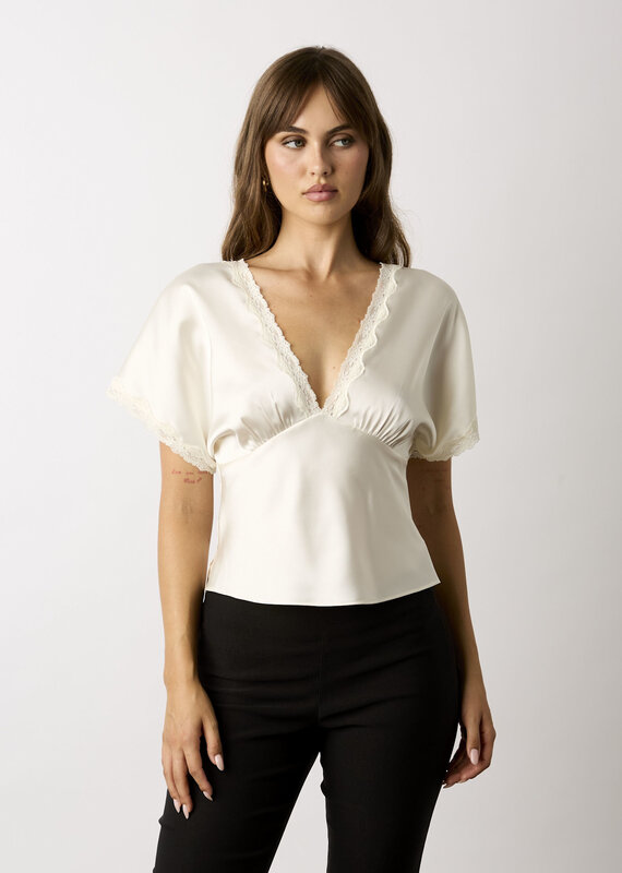 Miller Satin Lace Trim Open Back Top