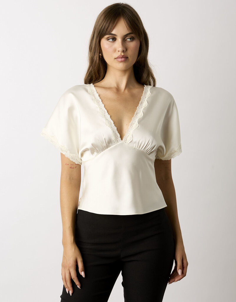 Miller Satin Lace Trim Open Back Top
