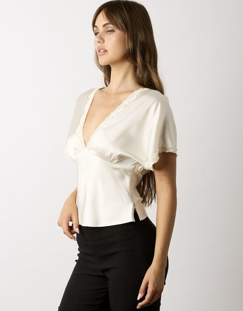 Miller Satin Lace Trim Open Back Top