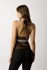 Conley Satin Floral Lace Trim Halter Top