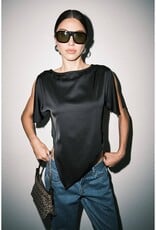Satin Shoulder Cutout Asymmetric Scarf Hem Top