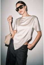 Satin Shoulder Cutout Asymmetric Scarf Hem Top
