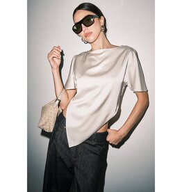 Satin Shoulder Cutout Asymmetric Scarf Hem Top