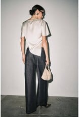 Satin Shoulder Cutout Asymmetric Scarf Hem Top