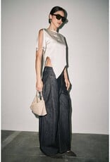 Satin Shoulder Cutout Asymmetric Scarf Hem Top