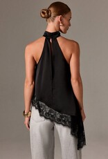 Daley Satin Asymmetrical Lace Trim Halter Top