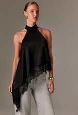 Daley Satin Asymmetrical Lace Trim Halter Top