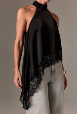 Daley Satin Asymmetrical Lace Trim Halter Top