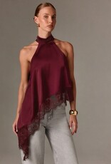 Daley Satin Asymmetrical Lace Trim Halter Top