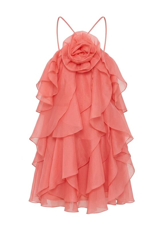 Rosette Ruffle Organza Mini Dress