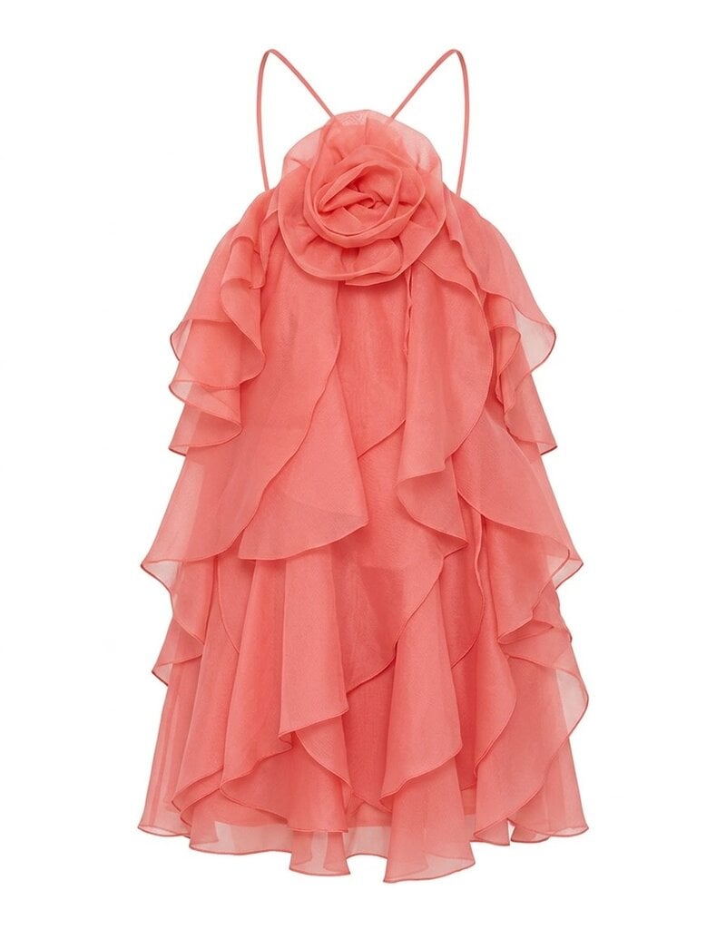 Rosette Ruffle Organza Mini Dress