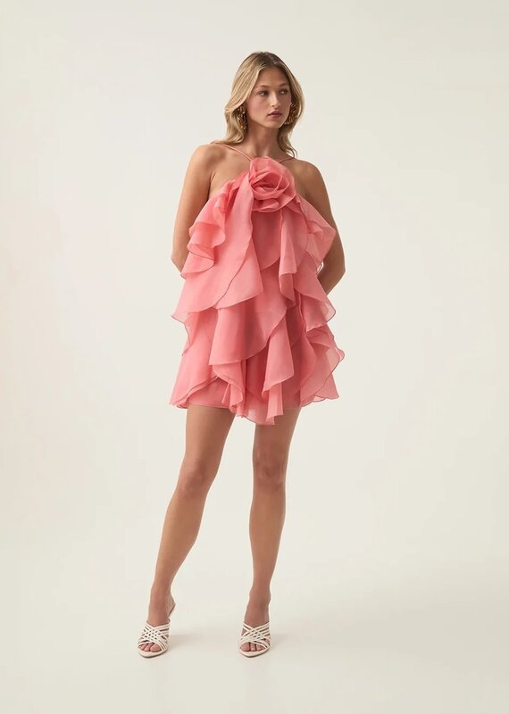Rosette Ruffle Organza Mini Dress