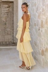 Cascading Ruffle High Low Halter Maxi Dress