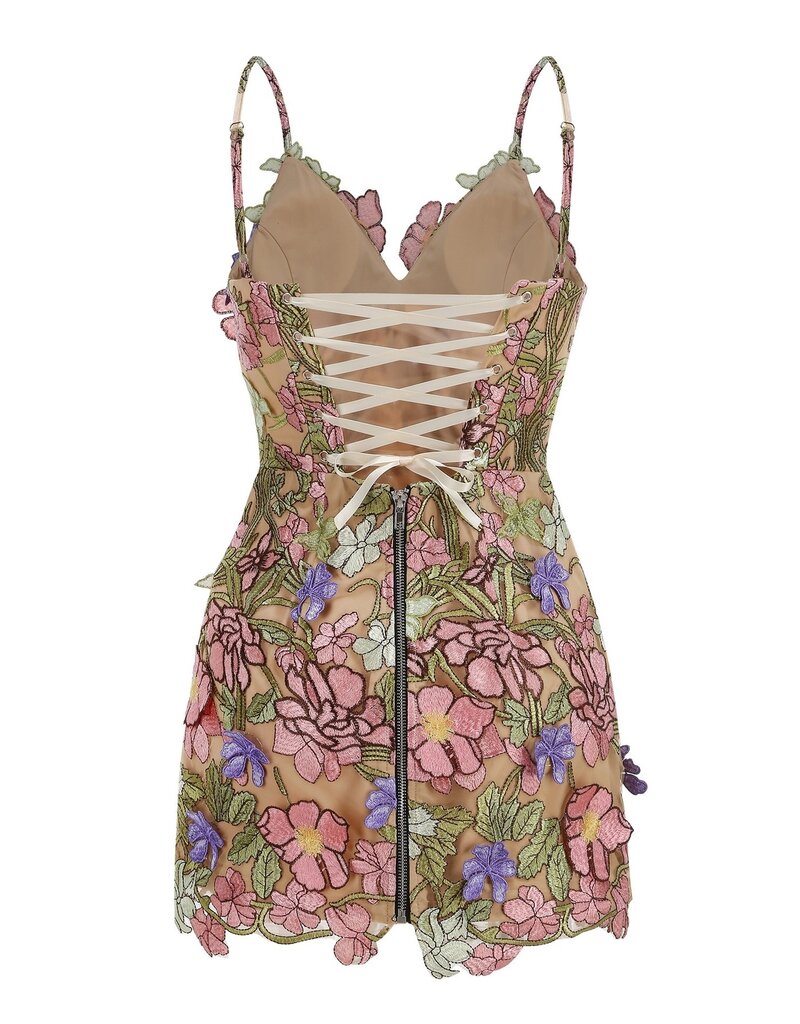 Aurora 3D Floral V Neck Mini Dress